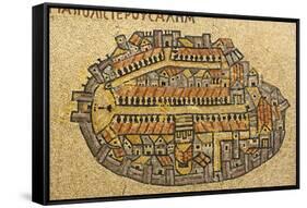 Map Of Jerusalem In Mosaic, Cardo, Jerusalem, Israel-paul prescott-Framed Stretched Canvas
