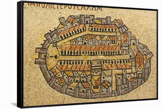 Map Of Jerusalem In Mosaic, Cardo, Jerusalem, Israel-paul prescott-Framed Stretched Canvas