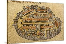 Map Of Jerusalem In Mosaic, Cardo, Jerusalem, Israel-paul prescott-Stretched Canvas