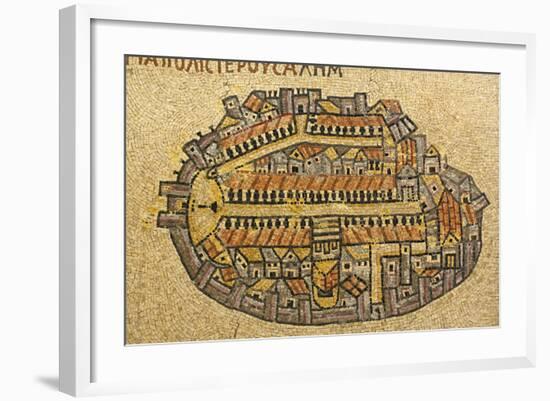 Map Of Jerusalem In Mosaic, Cardo, Jerusalem, Israel-paul prescott-Framed Art Print