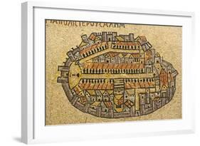 Map Of Jerusalem In Mosaic, Cardo, Jerusalem, Israel-paul prescott-Framed Art Print