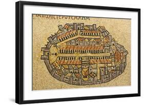 Map Of Jerusalem In Mosaic, Cardo, Jerusalem, Israel-paul prescott-Framed Art Print