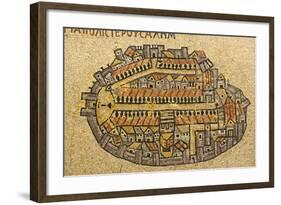 Map Of Jerusalem In Mosaic, Cardo, Jerusalem, Israel-paul prescott-Framed Art Print