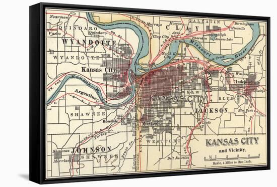 Map of Kansas City (C. 1900), Maps-Encyclopaedia Britannica-Framed Stretched Canvas