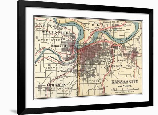 Map of Kansas City (C. 1900), Maps-Encyclopaedia Britannica-Framed Premium Giclee Print