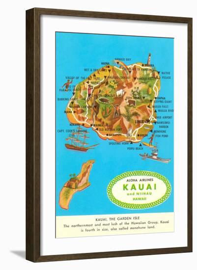 Map of Kauai, Hawaii-null-Framed Art Print