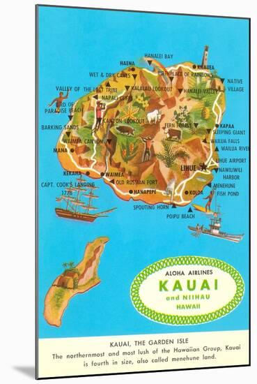 Map of Kauai, Hawaii-null-Mounted Art Print