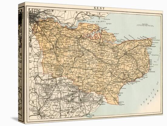 Map of Kent, England, 1870s-null-Stretched Canvas