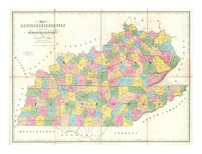 Map Of Kentucky Tennessee Border Map Of Kentucky And Tennessee, C.1839' Print - David H. Burr |  Allposters.com