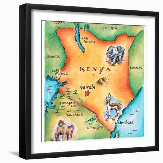 Map of Kenya-Jennifer Thermes-Framed Premium Photographic Print