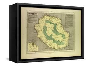 Map of La Réunion-null-Framed Stretched Canvas