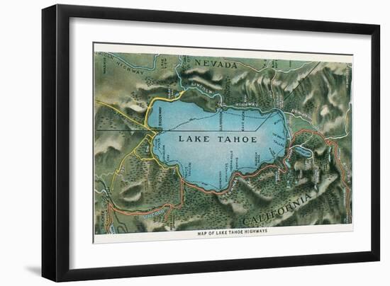 Map of Lake Tahoe Highways-null-Framed Art Print