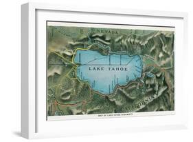 Map of Lake Tahoe Highways-null-Framed Art Print