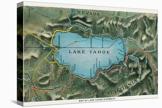 Map of Lake Tahoe Highways-null-Stretched Canvas