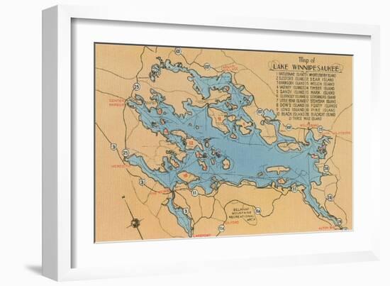 Map of Lake Winnipesaukee, New Hampshire-null-Framed Art Print