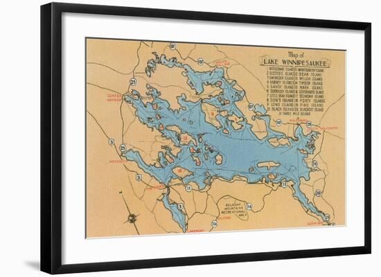 Map of Lake Winnipesaukee, New Hampshire-null-Framed Art Print