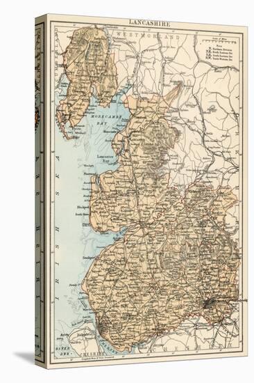 Map of Lancashire, England, 1870s-null-Stretched Canvas