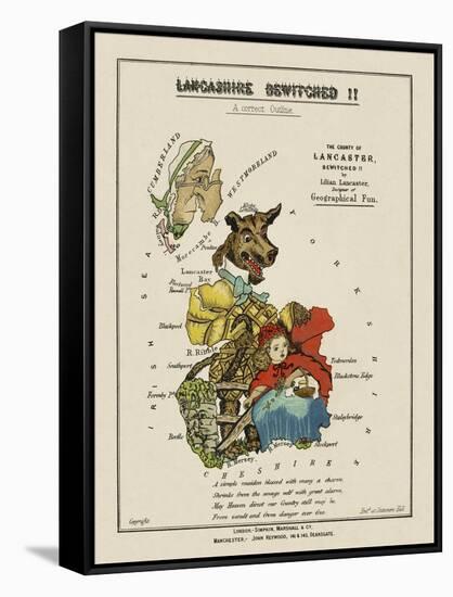 Map Of Lancashire Represented As Red Riding Hood, Her Grandmother and the Wolf.-Lilian Lancaster-Framed Stretched Canvas