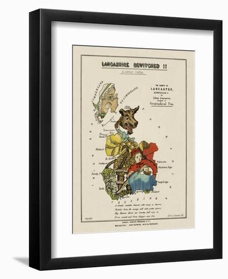 Map Of Lancashire Represented As Red Riding Hood, Her Grandmother and the Wolf.-Lilian Lancaster-Framed Premium Giclee Print