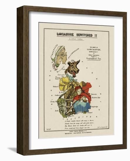 Map Of Lancashire Represented As Red Riding Hood, Her Grandmother and the Wolf.-Lilian Lancaster-Framed Giclee Print