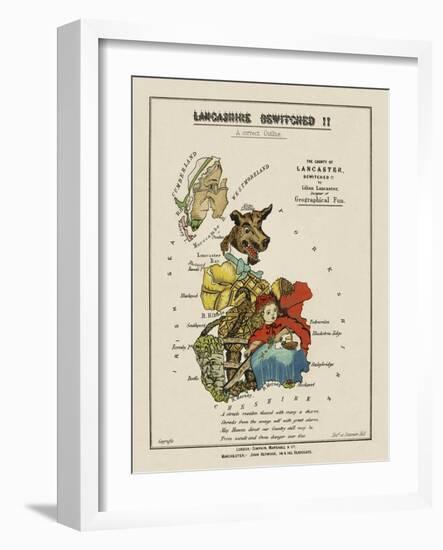 Map Of Lancashire Represented As Red Riding Hood, Her Grandmother and the Wolf.-Lilian Lancaster-Framed Giclee Print