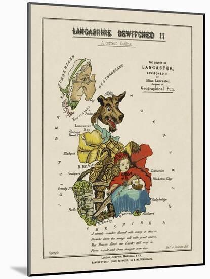 Map Of Lancashire Represented As Red Riding Hood, Her Grandmother and the Wolf.-Lilian Lancaster-Mounted Giclee Print