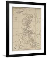 Map of Laos and the Mekong River Showing the Route of the Voyage of Henri Mouhot, Illustration…-French School-Framed Giclee Print