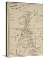 Map of Laos and the Mekong River Showing the Route of the Voyage of Henri Mouhot, Illustration…-French School-Stretched Canvas