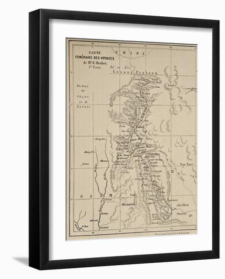 Map of Laos and the Mekong River Showing the Route of the Voyage of Henri Mouhot, Illustration…-French School-Framed Giclee Print