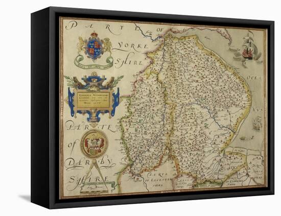 Map Of Lincolnshire and Nottinghamshire-Christopher Saxton-Framed Stretched Canvas