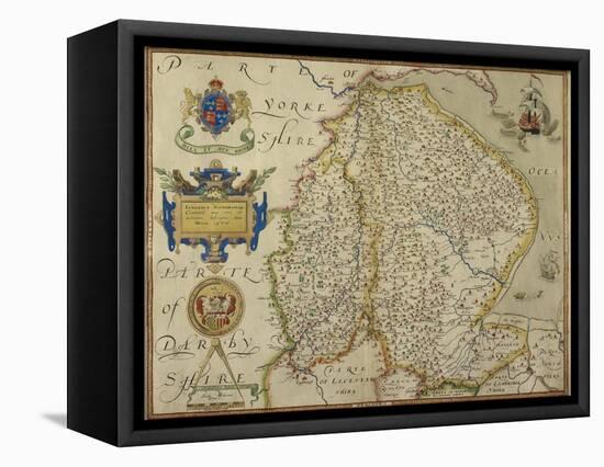 Map Of Lincolnshire and Nottinghamshire-Christopher Saxton-Framed Stretched Canvas