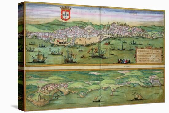 Map of Lisbon, and Cascais, from "Civitates Orbis Terrarum"-Joris Hoefnagel-Stretched Canvas