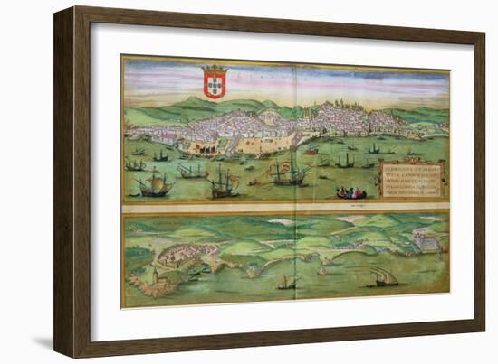 Map of Lisbon, and Cascais, from "Civitates Orbis Terrarum"-Joris Hoefnagel-Framed Giclee Print