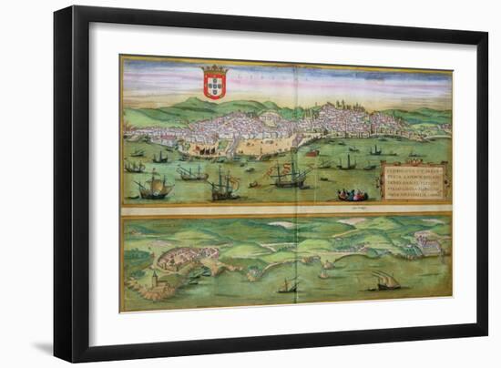 Map of Lisbon, and Cascais, from "Civitates Orbis Terrarum"-Joris Hoefnagel-Framed Giclee Print