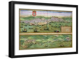 Map of Lisbon, and Cascais, from "Civitates Orbis Terrarum"-Joris Hoefnagel-Framed Giclee Print