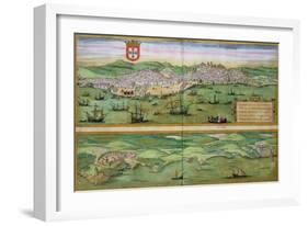 Map of Lisbon, and Cascais, from "Civitates Orbis Terrarum"-Joris Hoefnagel-Framed Giclee Print