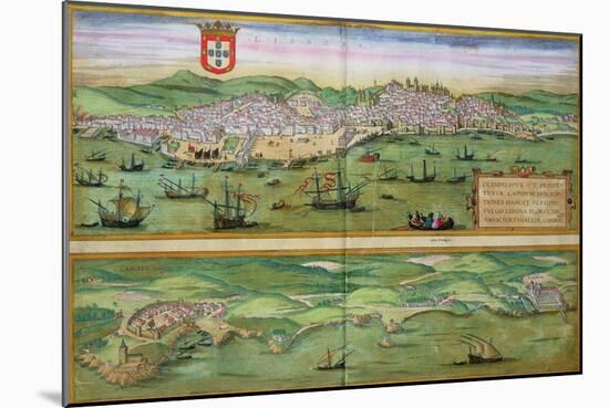 Map of Lisbon, and Cascais, from "Civitates Orbis Terrarum"-Joris Hoefnagel-Mounted Giclee Print