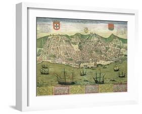 Map of Lisbon, from Civitates Orbis Terrarum by Georg Braun-Joris Hoefnagel-Framed Giclee Print