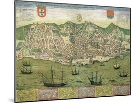 Map of Lisbon, from Civitates Orbis Terrarum by Georg Braun-Joris Hoefnagel-Mounted Giclee Print