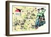 Map of Loire Chateaux, Girls on Scooter-null-Framed Premium Giclee Print