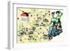 Map of Loire Chateaux, Girls on Scooter-null-Framed Premium Giclee Print