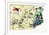 Map of Loire Chateaux, Girls on Scooter-null-Framed Art Print