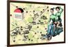 Map of Loire Chateaux, Girls on Scooter-null-Framed Art Print