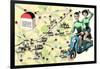 Map of Loire Chateaux, Girls on Scooter-null-Framed Art Print