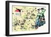 Map of Loire Chateaux, Girls on Scooter-null-Framed Art Print