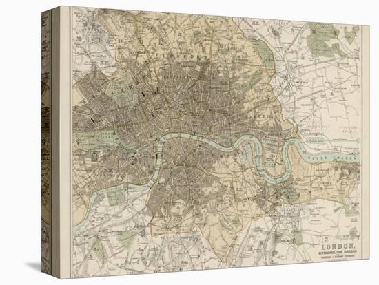 Map of London and Its Suburbs-J. Bartholomew-Stretched Canvas