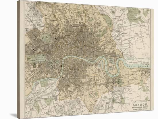 Map of London and Its Suburbs-J. Bartholomew-Stretched Canvas