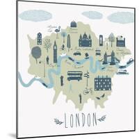 Map of London Attractions-Lavandaart-Mounted Art Print