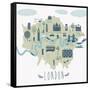 Map of London Attractions-Lavandaart-Framed Stretched Canvas