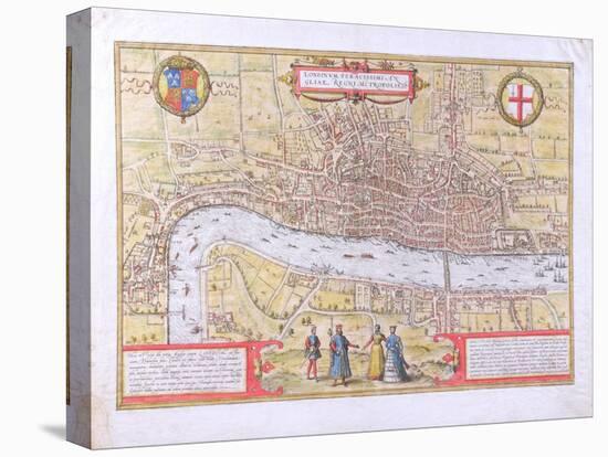 Map of London, from "Civitates Orbis Terrarum", by Georg Braun (1542-1622) and Frans Hogenburg…-Joris Hoefnagel-Stretched Canvas